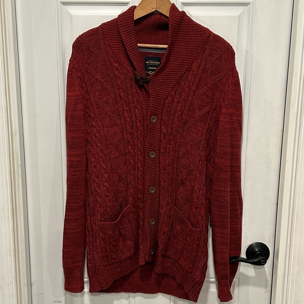 CPO PROVISIONS Womens Fisherman Cable Knit Button Shawl Collar Sweater, Sz Large